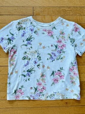 LoveShackFancy GAP Shrunken Tee in Soft Cream with Pastel Floral Accents